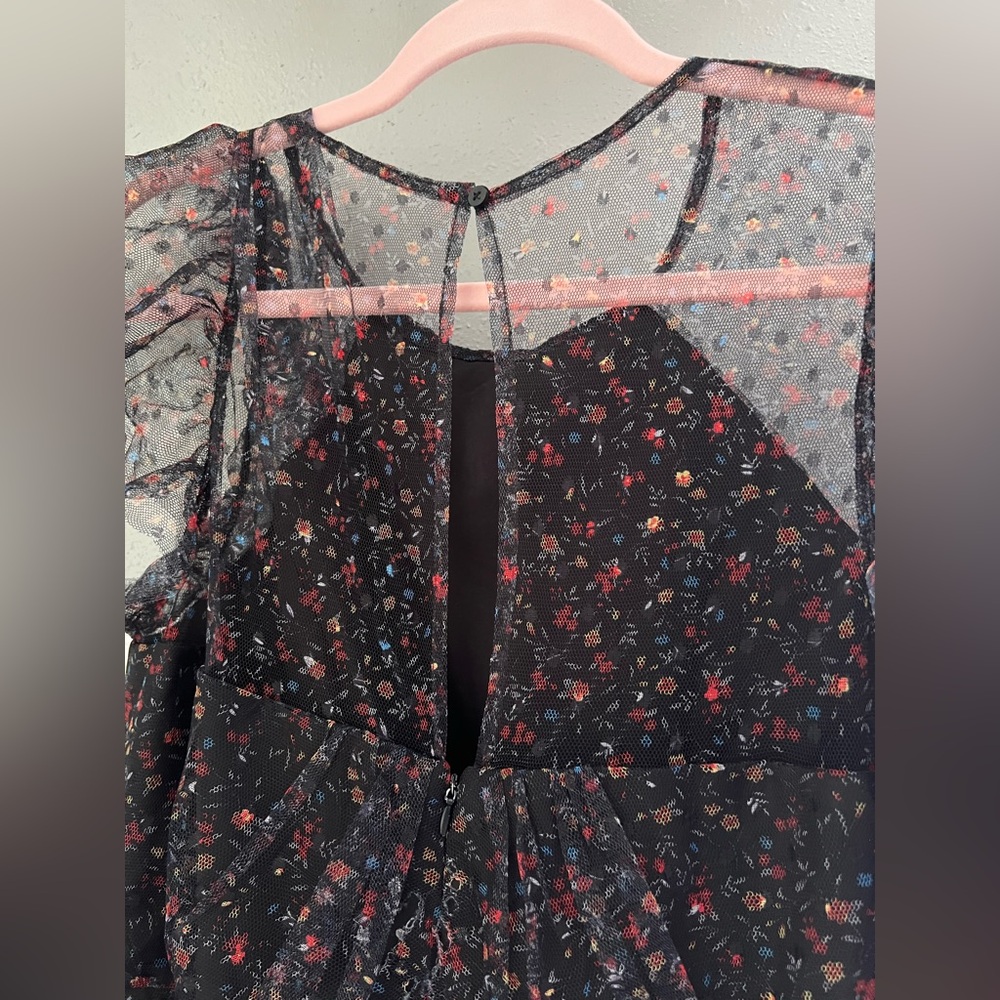 MELLODAY Flutter Sleeve Mesh Maxi Dress In Black Dot Floral New - Picture 7 of 13